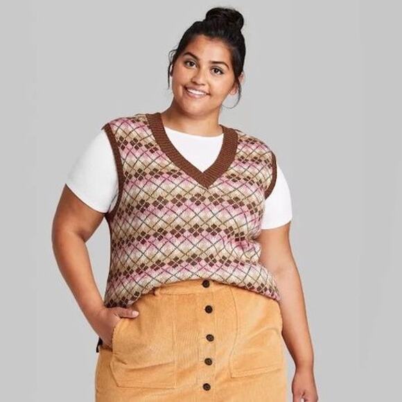 Wild Fable Knit Argyle V-Neck Sweater Vest NWT - Picture 2 of 8